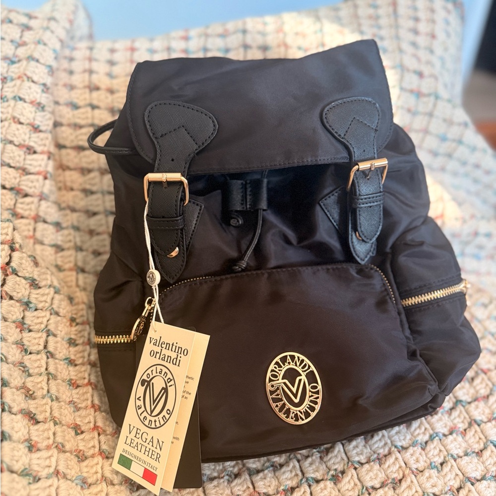 Valentino Black Backpack with Gold Details